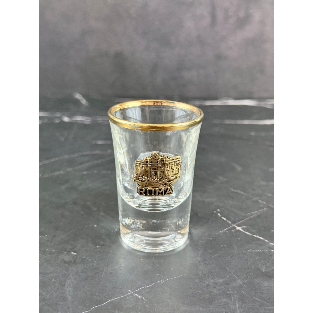 VTG Roma Rome Italy Shot Glass Gold Rimmed Souvenir 2.5in